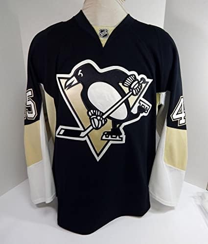 2012-13 Pittsburgh Penguins Riley Holzapfel 45 Oyunu Yayınlandı Siyah Forma 56 820 - Oyun Kullanılmış NHL Formaları