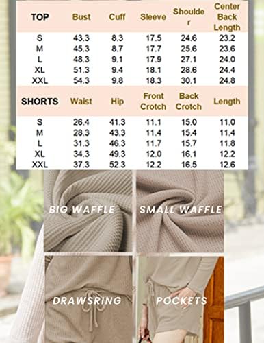 Ekouaer Bayan Waffle Örgü Pijama Setleri Uzun Kollu Üst ve şortlar Eşleşen Salonu Seti Loungewear Eşofman Cepler