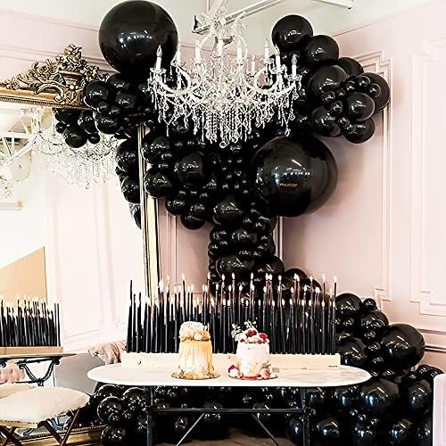 siyah balonlar: globos negros 106 adet siyah balon garland kiti 5/10/12/18 İnç siyah balonlar farklı boyutlarda paketi,
