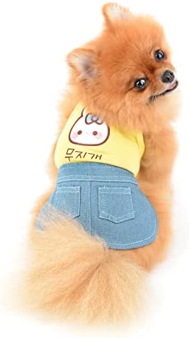 PAİDEFUL Küçük Kızlar Köpek Denim Elbise Bahar Yaz Sundress Karikatür Yama Yumuşak Rahat Köpek Giysileri Sevimli