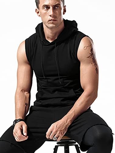 Amussıar erkek Egzersiz Kapşonlu Tankı Üstleri Kolsuz Spor Eğitimi Hoodies Vücut Geliştirme Kas Kesim T Shirt