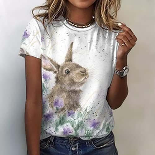 Bayan paskalya tavşanı T Shirt Komik Sevimli Tavşan Grafik Tee Casual Yaz Paskalya Crewneck Kısa Kollu Üstleri