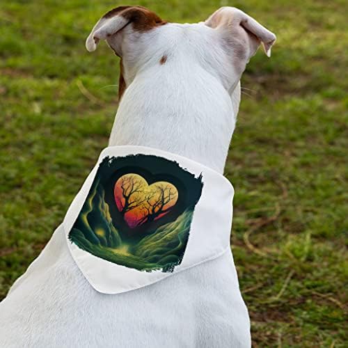 Kalp Şeklinde Ağaç Pet Bandana Yaka-Baskılı Eşarp Yaka-Orman Köpeği Bandana-XL