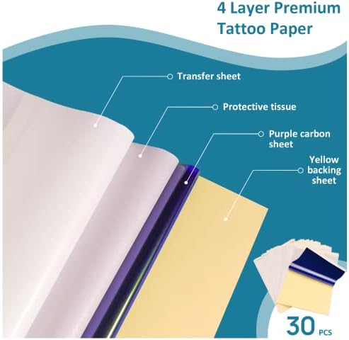 Dövme Transfer Kağıdı-Dövme için 30 Adet Dövme Şablon Kağıdı, Serbest Çizim ve Termal Kopyalama için Uygun Benzersiz